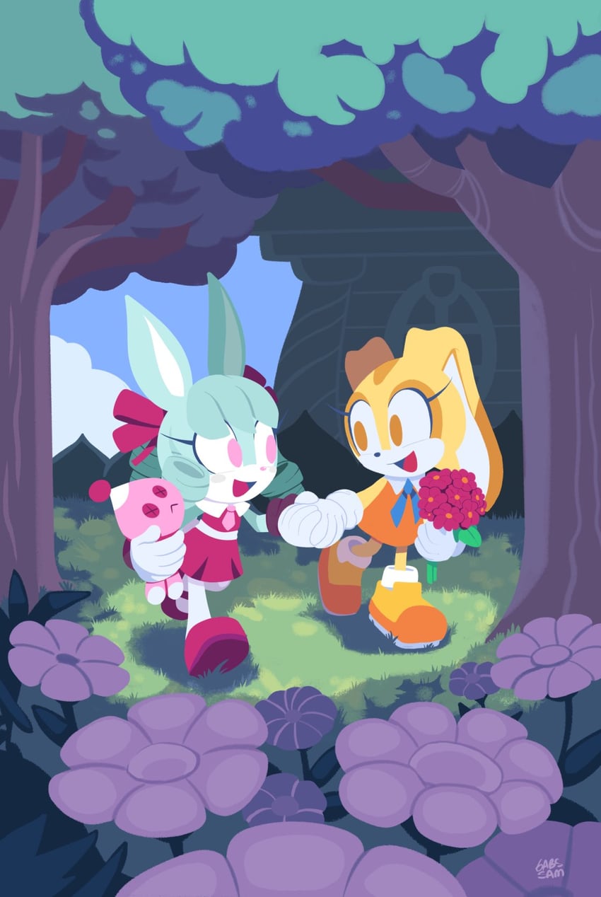 cream the rabbit, neutral chao, and anya the rabbit (original and 1 more) drawn by gabs_sam