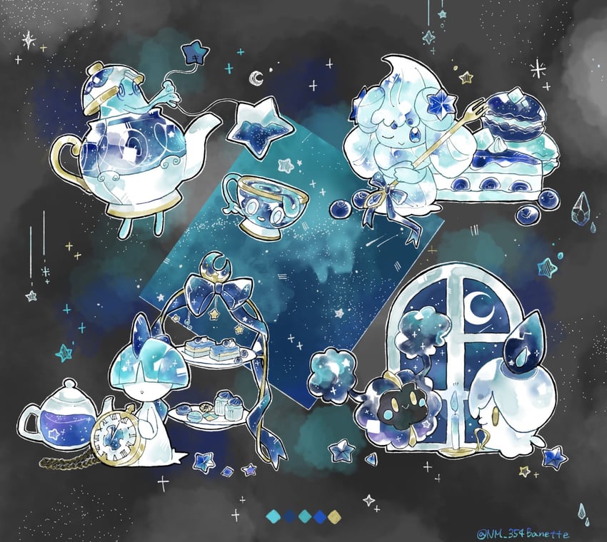 litwick, cosmog, alcremie, ralts, polteageist, and 1 more (pokemon) drawn by nm_354banette