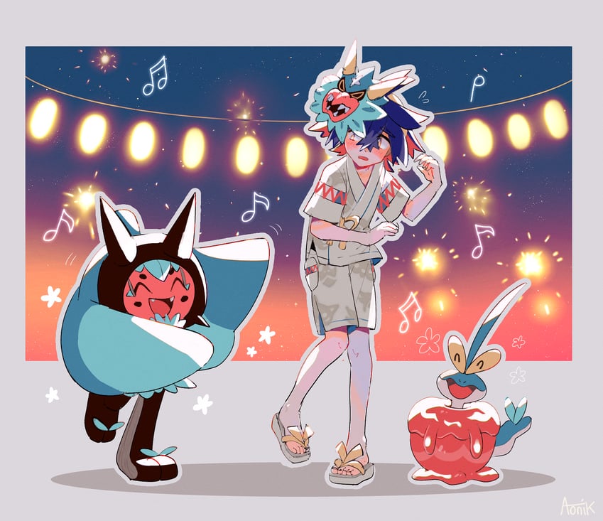 kieran, ogerpon, and dipplin (pokemon and 1 more) drawn by aonik