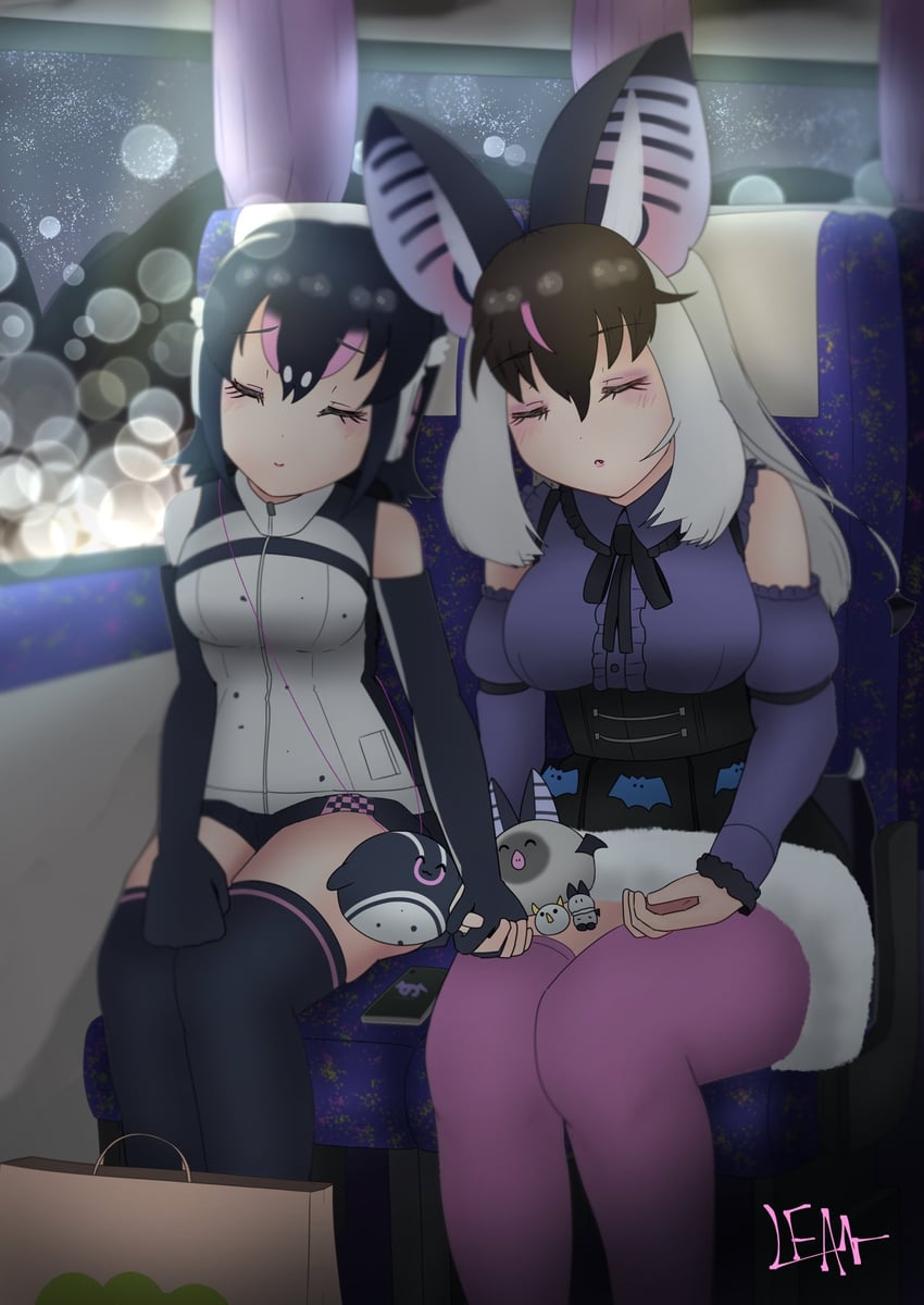 humboldt penguin and brown long-eared bat (kemono friends and 1 more) drawn by noren_kf1