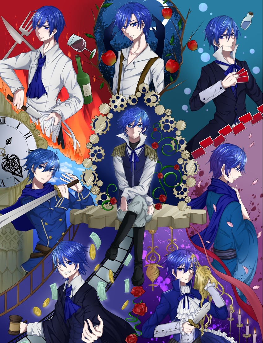 kaito, gallerian marlon, kyle marlon, carlos marlon, elluka chirclatia, and 5 more (vocaloid and 12 more) drawn by teito_(teito10)