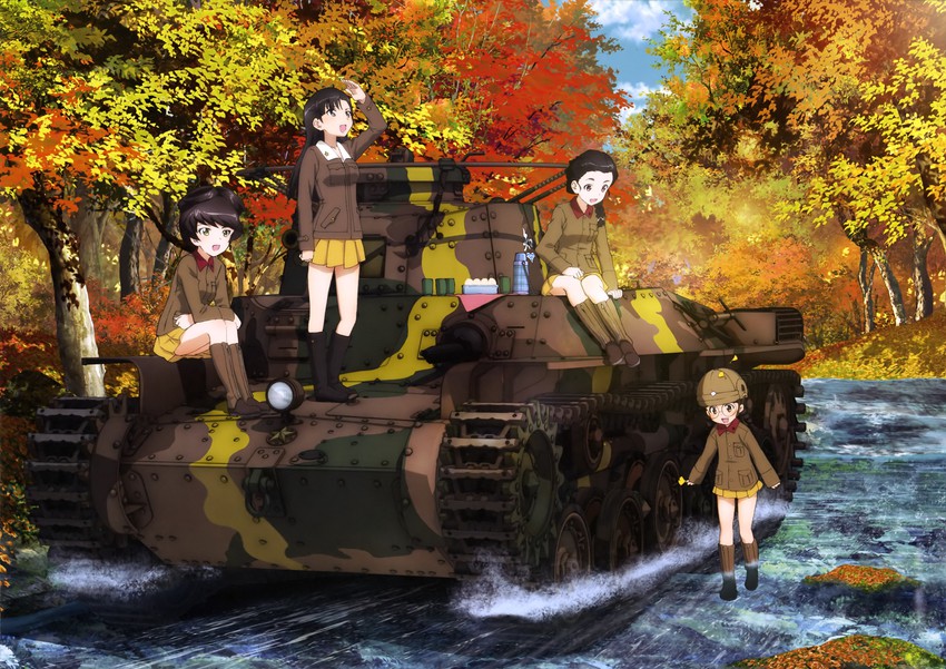 nishi kinuyo, fukuda haru, hosomi shizuko, and tamada tamaki (girls und panzer)