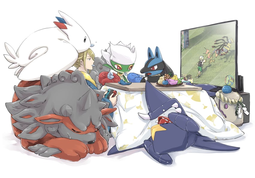 lucario, garchomp, volo, giratina, togekiss, and 3 more (pokemon and 2 more) drawn by a_nori