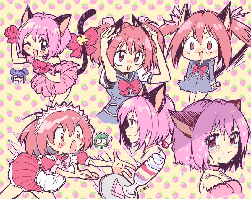 momomiya ichigo, mew ichigo, aizawa mint, midorikawa lettuce, and mew mint (tokyo mew mew) drawn by oceaninspace