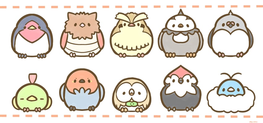 rowlet, swablu, pidgey, natu, starly, and 6 more (pokemon) drawn by 773mimisuke