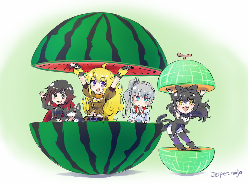 ruby rose, weiss schnee, yang xiao long, blake belladonna, and zwei (rwby and 1 more) drawn by iesupa