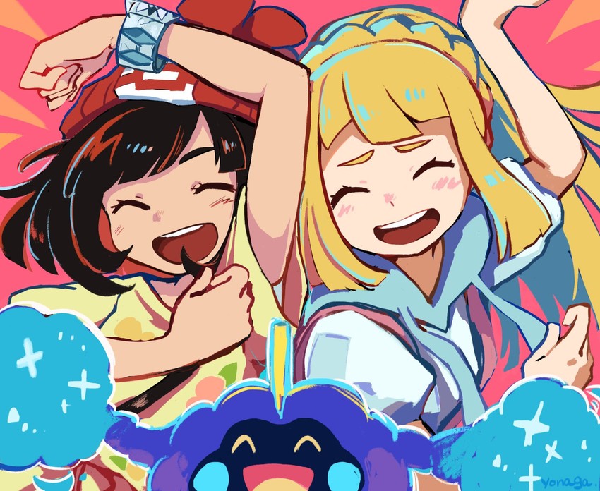 lillie, selene, and cosmog (pokemon and 2 more) drawn by yonaga_story