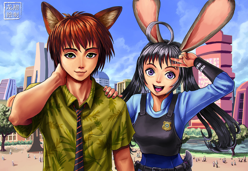 judy hopps and nick wilde (zootopia) drawn by ryu_shou