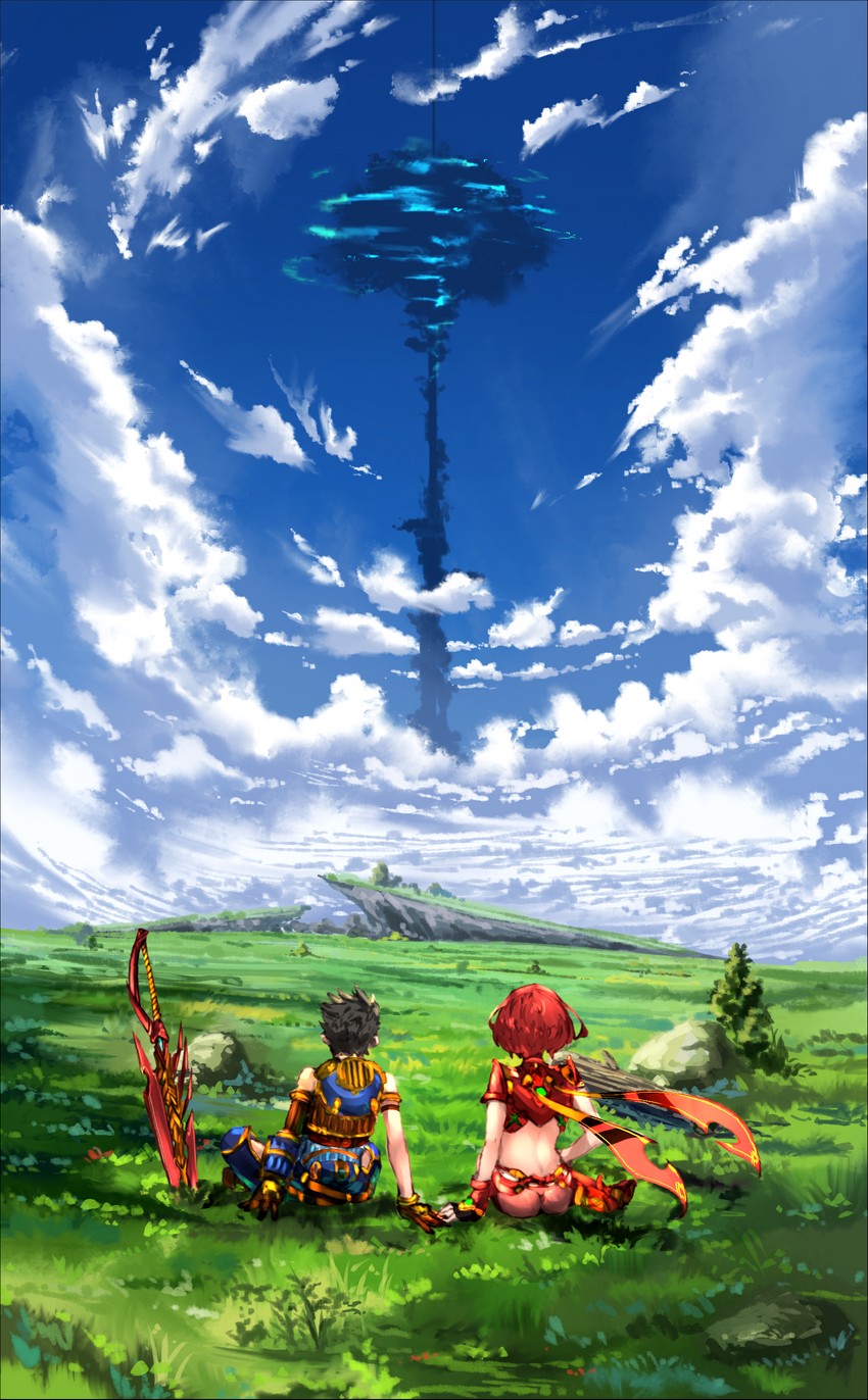 pyra and rex (xenoblade chronicles and 1 more) drawn by poteto_(potetosarada123)