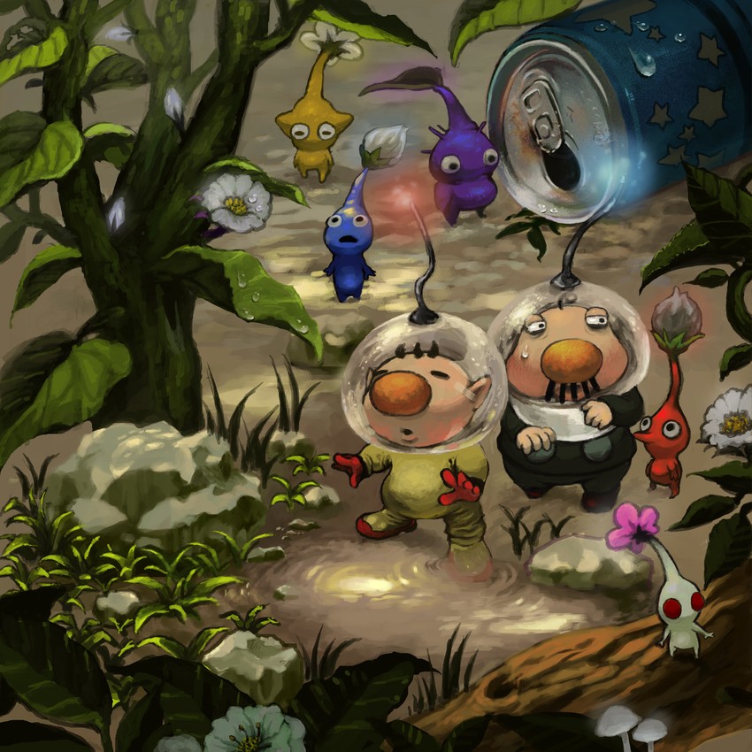 red pikmin, olimar, yellow pikmin, blue pikmin, purple pikmin, and 2 more (pikmin and 1 more) drawn by minato_(minat0)