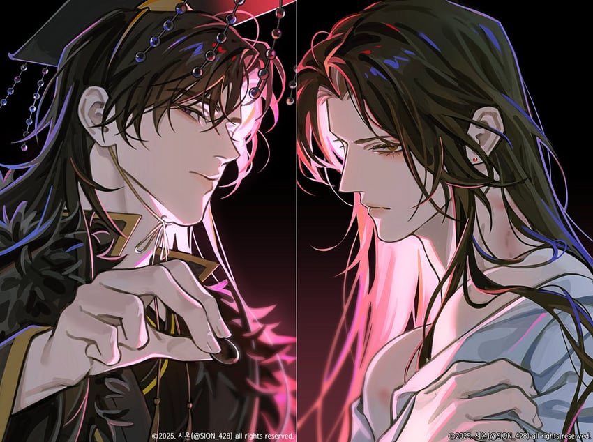 chu wanning, mo ran, and taxian-jun (erha he ta de bai mao shizun) drawn by sion_428