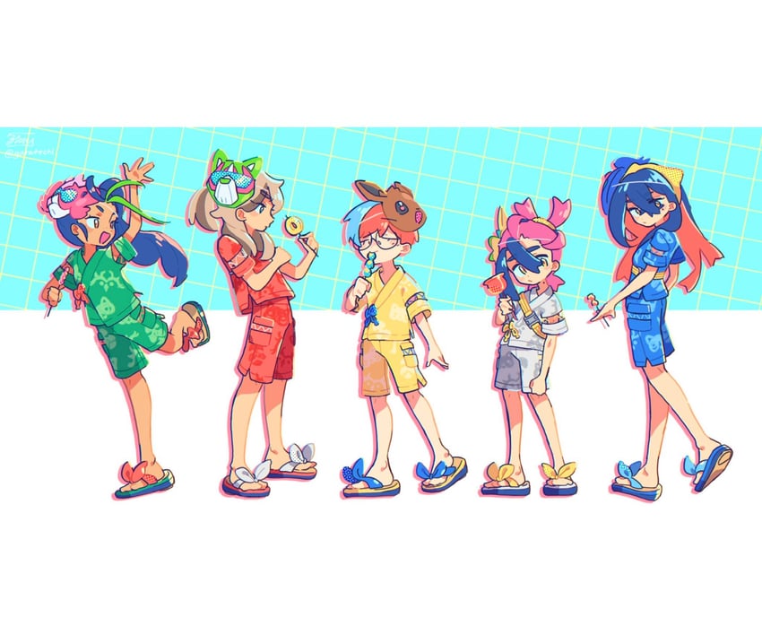 kieran, carmine, nemona, penny, and arven (pokemon and 1 more) drawn by garatechi