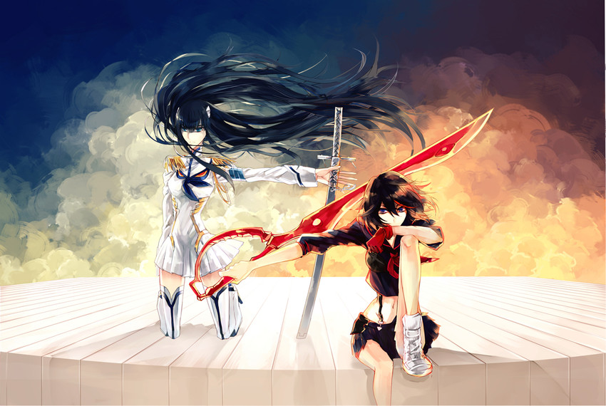 matoi ryuuko, senketsu, kiryuuin satsuki, and junketsu (kill la kill) drawn by 9tsumura