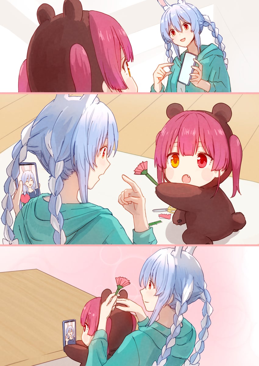 houshou marine, usada pekora, pekomama, and houshou kumarine (hololive) drawn by yami_ara