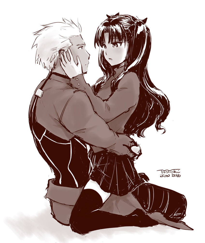 tohsaka rin and archer (fate and 1 more) drawn by iida_toyoyuki
