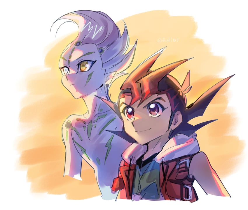 tsukumo yuma and astral (yu-gi-oh! and 1 more) drawn by fushitasu