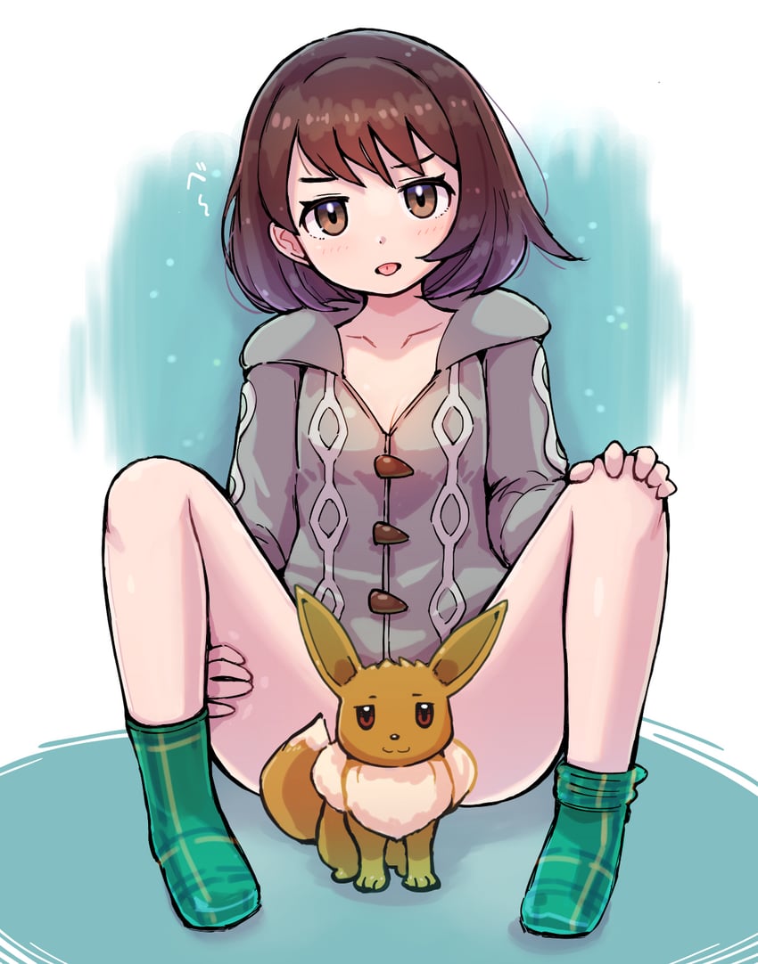 gloria and eevee (pokemon and 1 more) drawn by kutabireta_neko