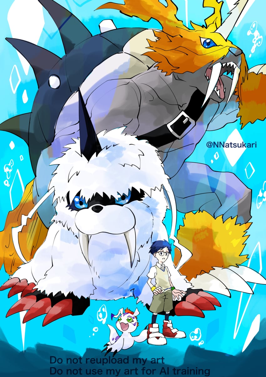 kido jo and gomamon (digimon and 1 more) drawn by nnatsukari