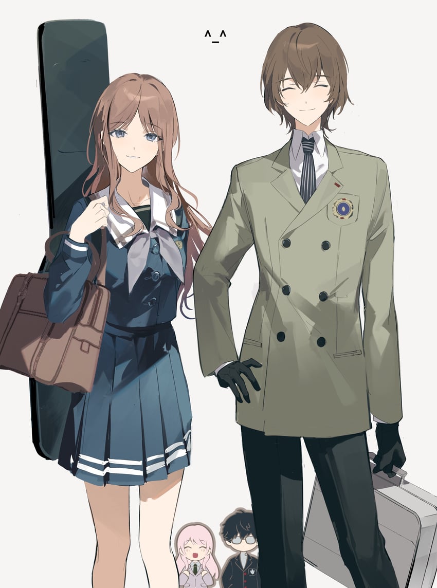 chihaya anon, nagasaki soyo, amamiya ren, and akechi gorou (persona and 3 more) drawn by ameinu