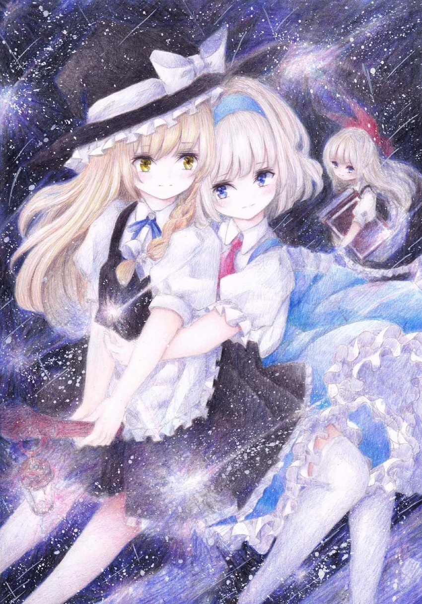 kirisame marisa, alice margatroid, and shanghai doll (touhou) drawn by darkkanan