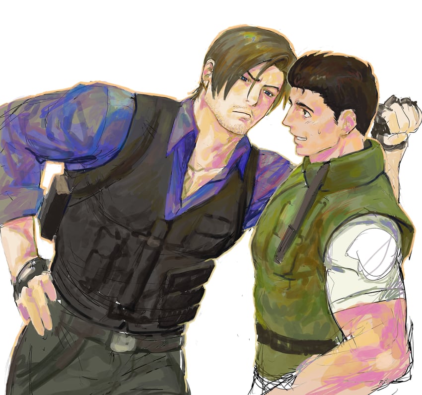 leon s. kennedy and chris redfield (resident evil and 2 more) drawn by 123456dyom