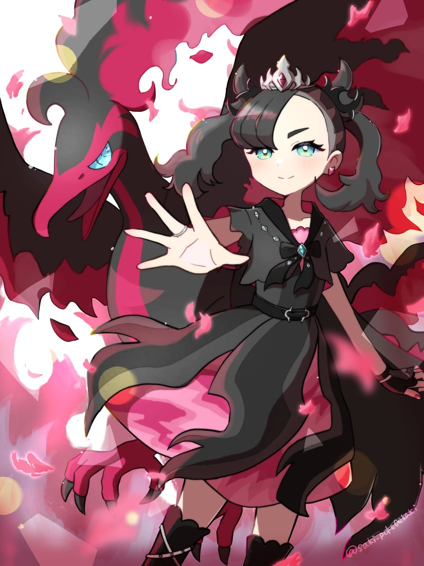galarian moltres and marnie (pokemon and 1 more) drawn by saki_pokeoekaki
