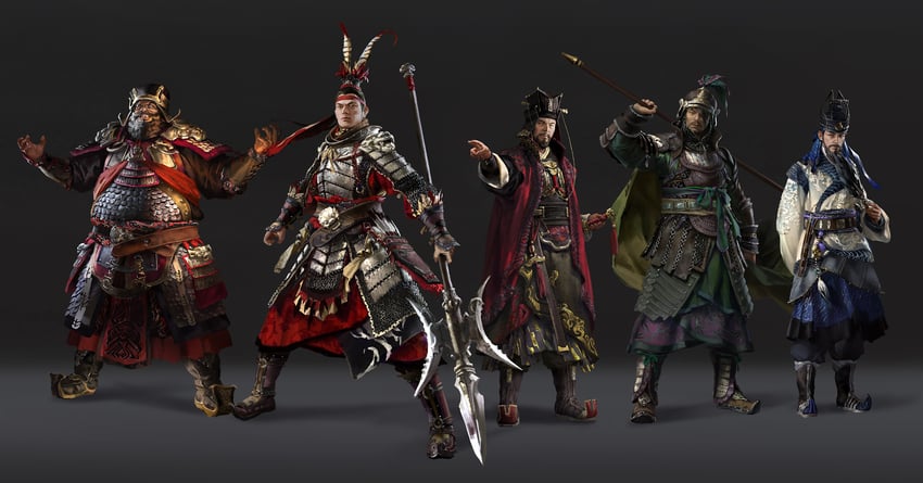 cao cao, lu bu, xiahou dun, sima yi, and dong zhuo (romance of the three kingdoms and 1 more) drawn by lulu_zhang