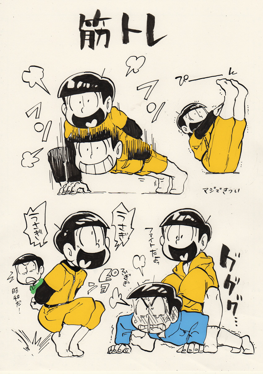 matsuno karamatsu, matsuno jyushimatsu, and matsuno choromatsu (osomatsu and 1 more) drawn by sanjiro_(tenshin_anman)