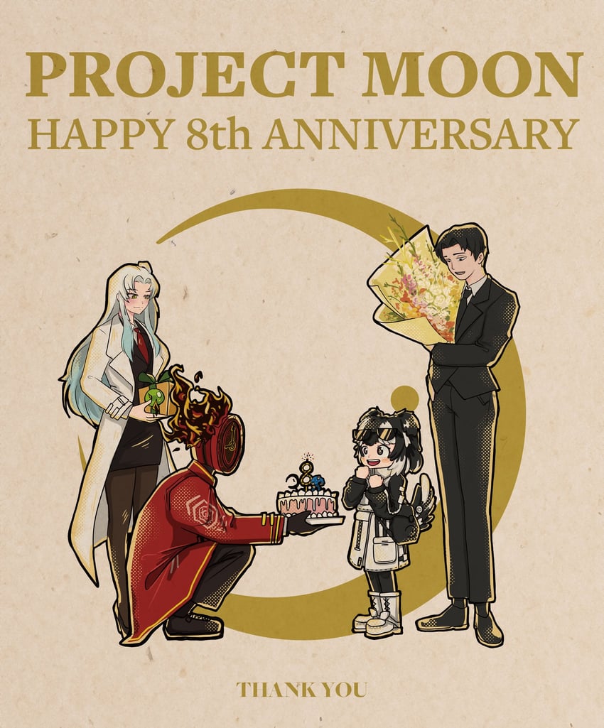 dante, angela, roland, jang schna, and cyclops (project moon and 3 more) drawn by blossomseol02