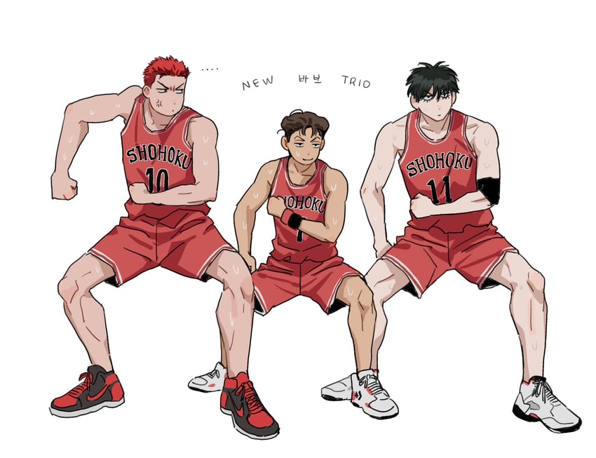 sakuragi hanamichi, rukawa kaede, and miyagi ryouta (slam dunk) drawn by beaker_pour