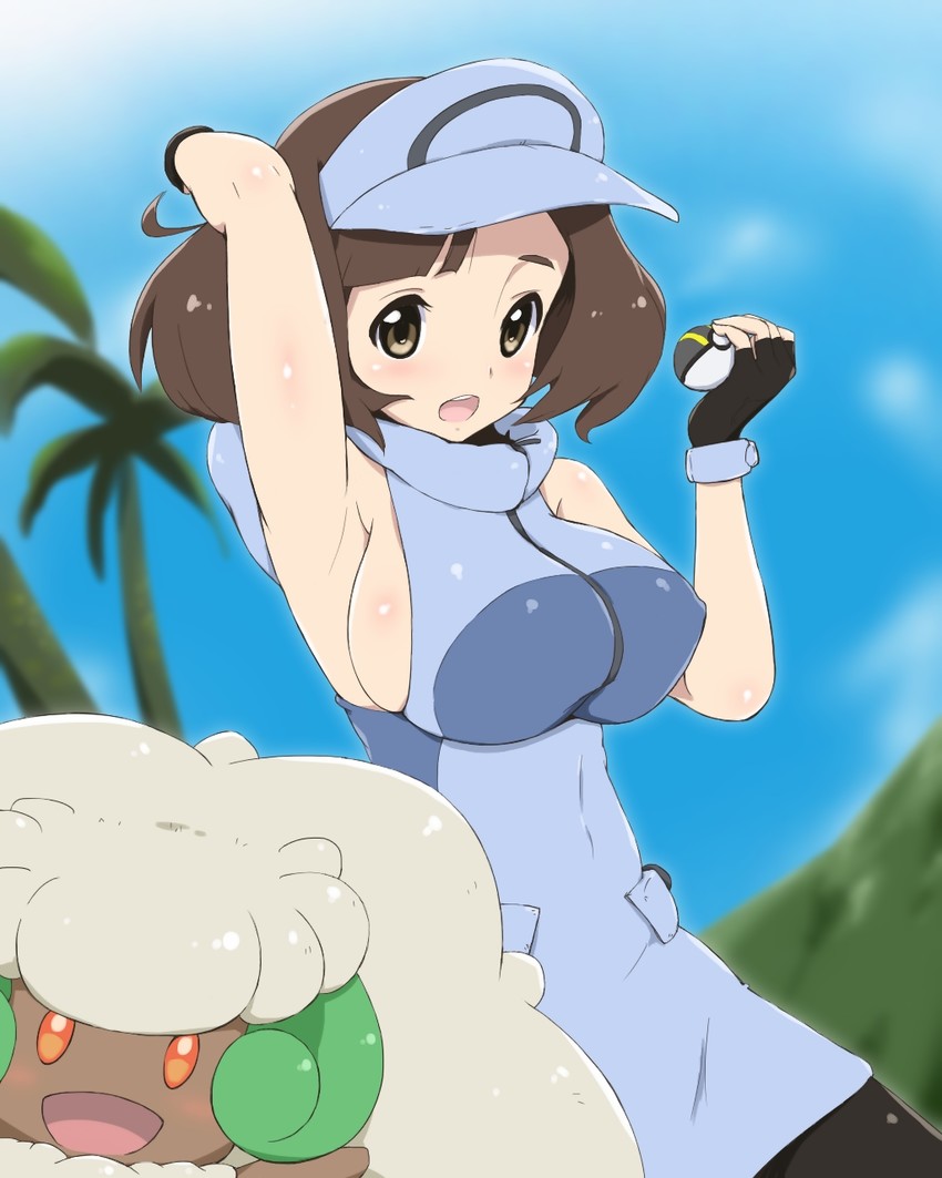 whimsicott and ace trainer (pokemon and 1 more) drawn by bea_(bropmlk)