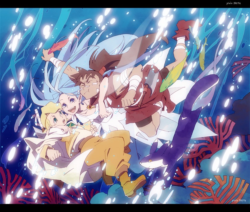 luna, pinon pakapuka, and marco (popolocrois) drawn by narita