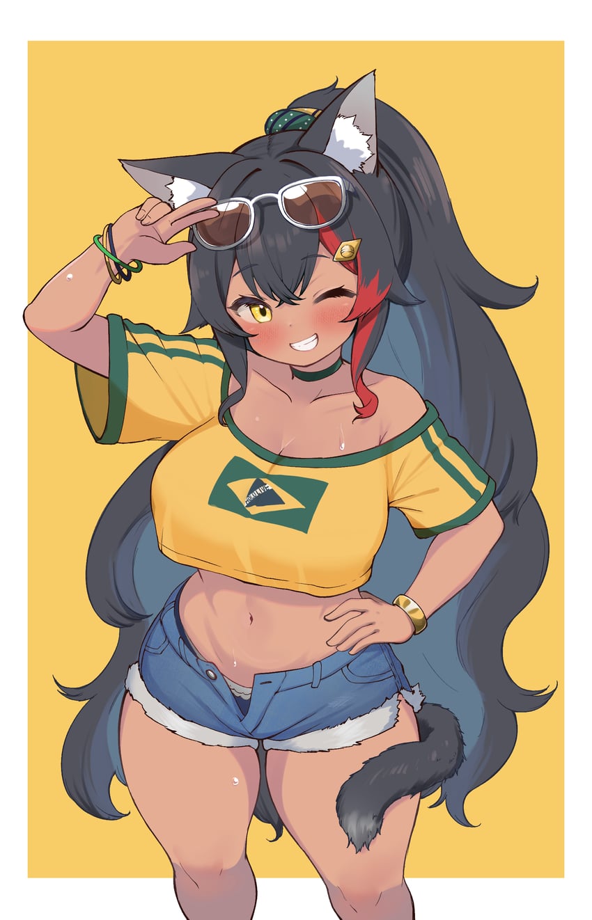 hatsune miku, ookami mio, and brazilian miku (hololive and 1 more) drawn by kani_bonara