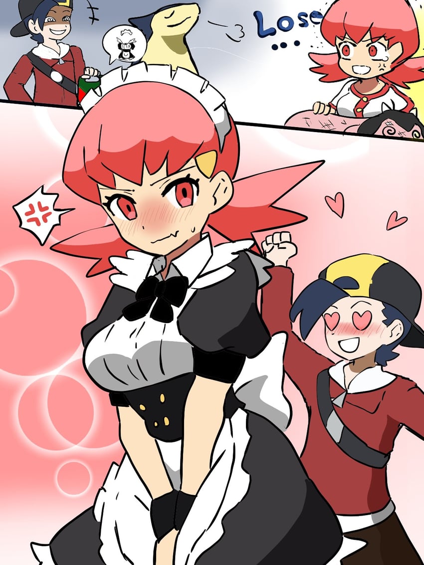 ethan, typhlosion, whitney, and miltank (pokemon and 1 more) drawn by makademia