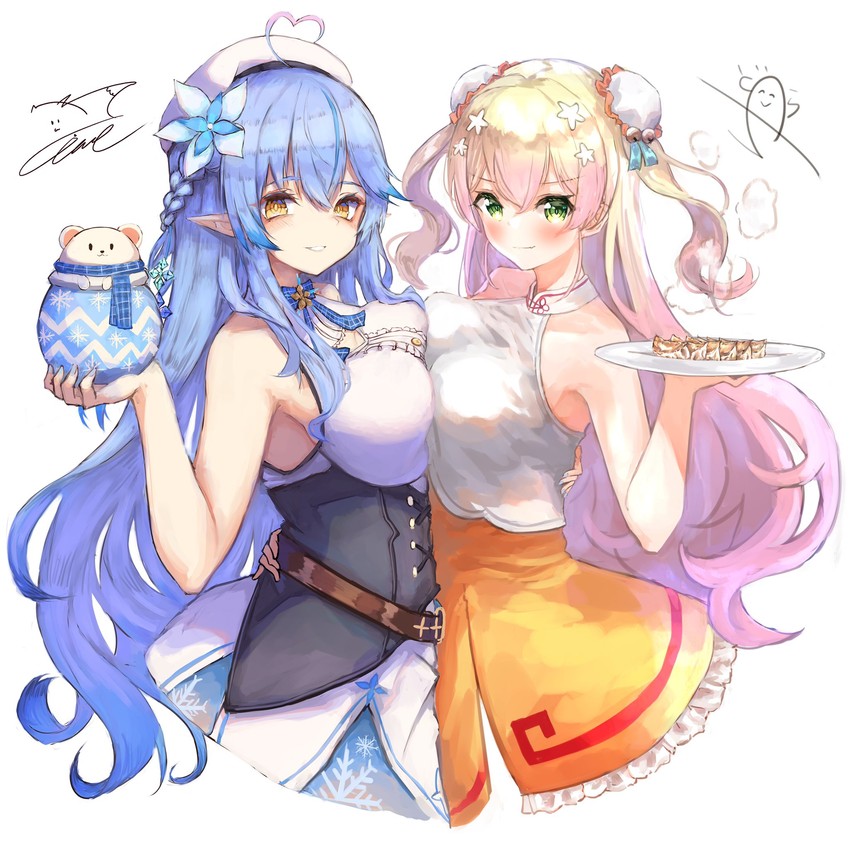 yukihana lamy, momosuzu nene, and daifuku (hololive) drawn by inre_kemomimi