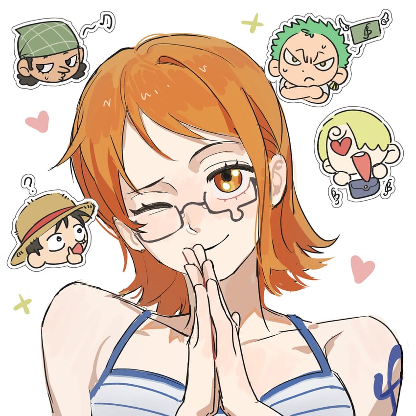 nami, monkey d. luffy, roronoa zoro, sanji, and usopp (one piece) drawn by sweetdou3