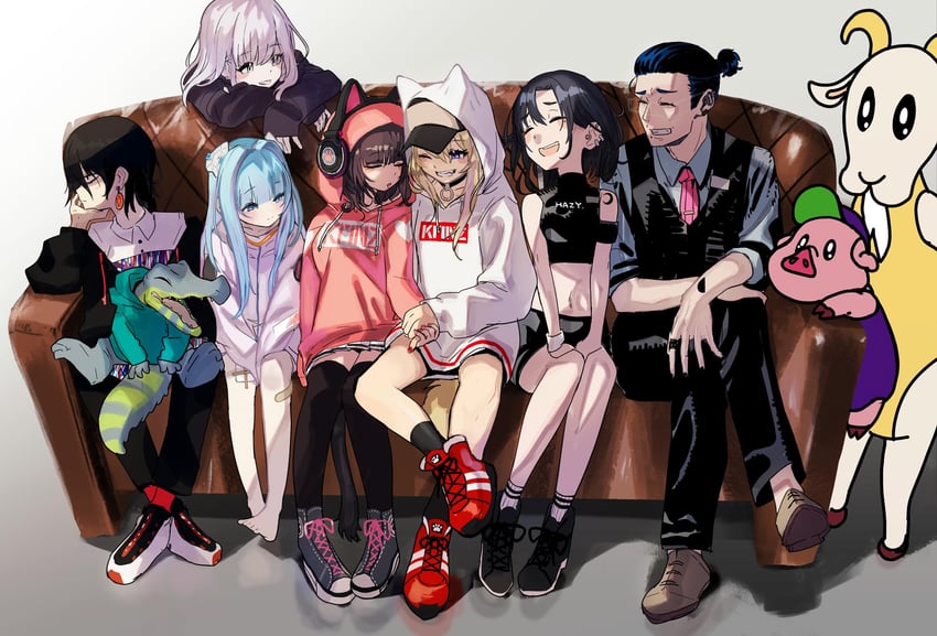 lita, liz, somunia, emma hazy minami, leotardbuta, and 3 more (indie virtual youtuber and 2 more) drawn by seimannu