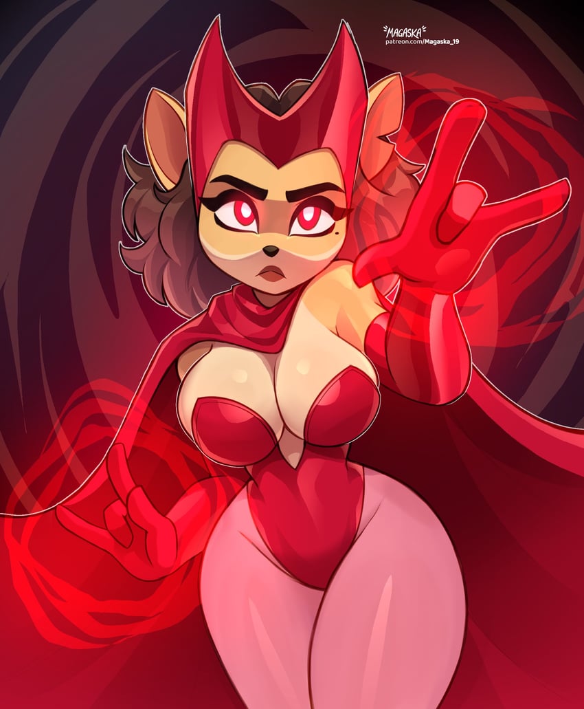 scarlet witch and alyssa bandicoot (marvel and 2 more) drawn by magaska