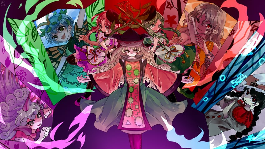 matara okina, komano aunn, eternity larva, nishida satono, teireida mai, and 2 more (touhou and 1 more) drawn by ichirugi