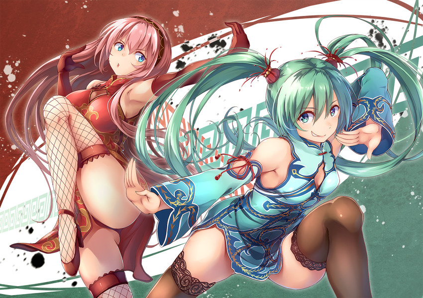 hatsune miku and megurine luka (vocaloid and 3 more) drawn by bit_(keikou_syrup)
