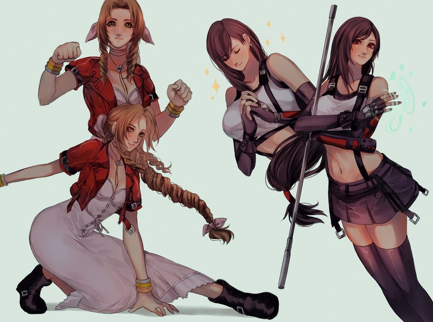 tifa lockhart and aerith gainsborough (final fantasy and 2 more) drawn by sera_(serappi)