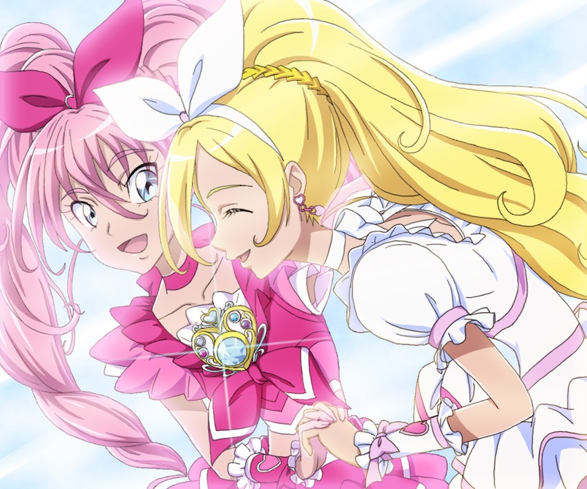 houjou hibiki, minamino kanade, cure melody, and cure rhythm (precure and 1 more) drawn by shin_(irowanioedo)