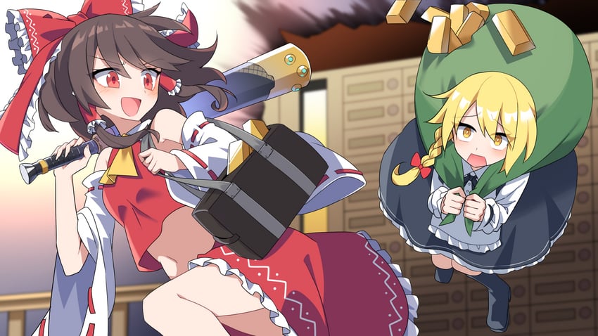hakurei reimu and kirisame marisa (touhou) drawn by e.o.