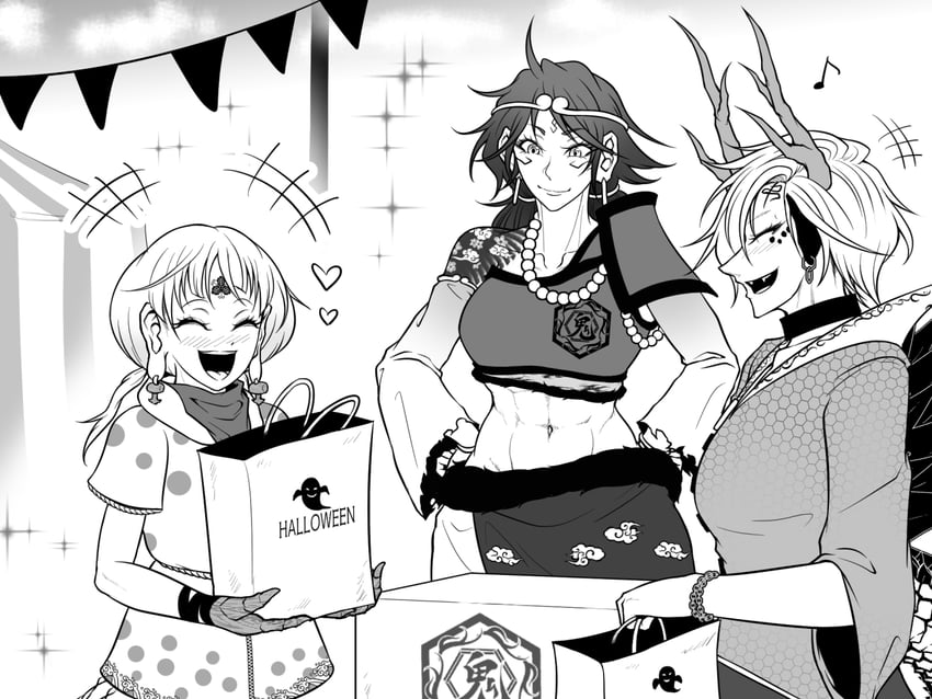 kicchou yachie, son biten, and ebisu eika (touhou) drawn by ryuuichi_(f_dragon)