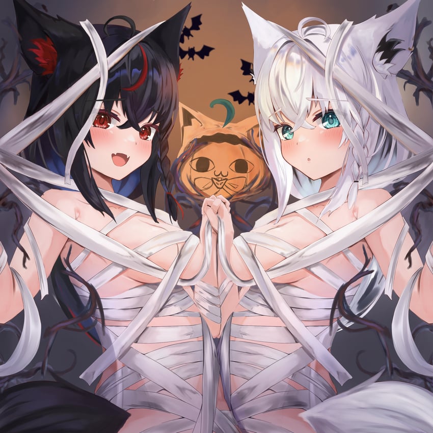 shirakami fubuki, kurokami fubuki, and miteiru (hololive) drawn by siyara_amau