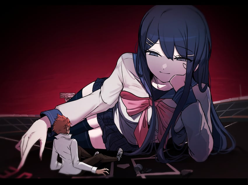 maizono sayaka and kuwata leon (danganronpa and 1 more) drawn by zhengyi_(yoyo96976212807)