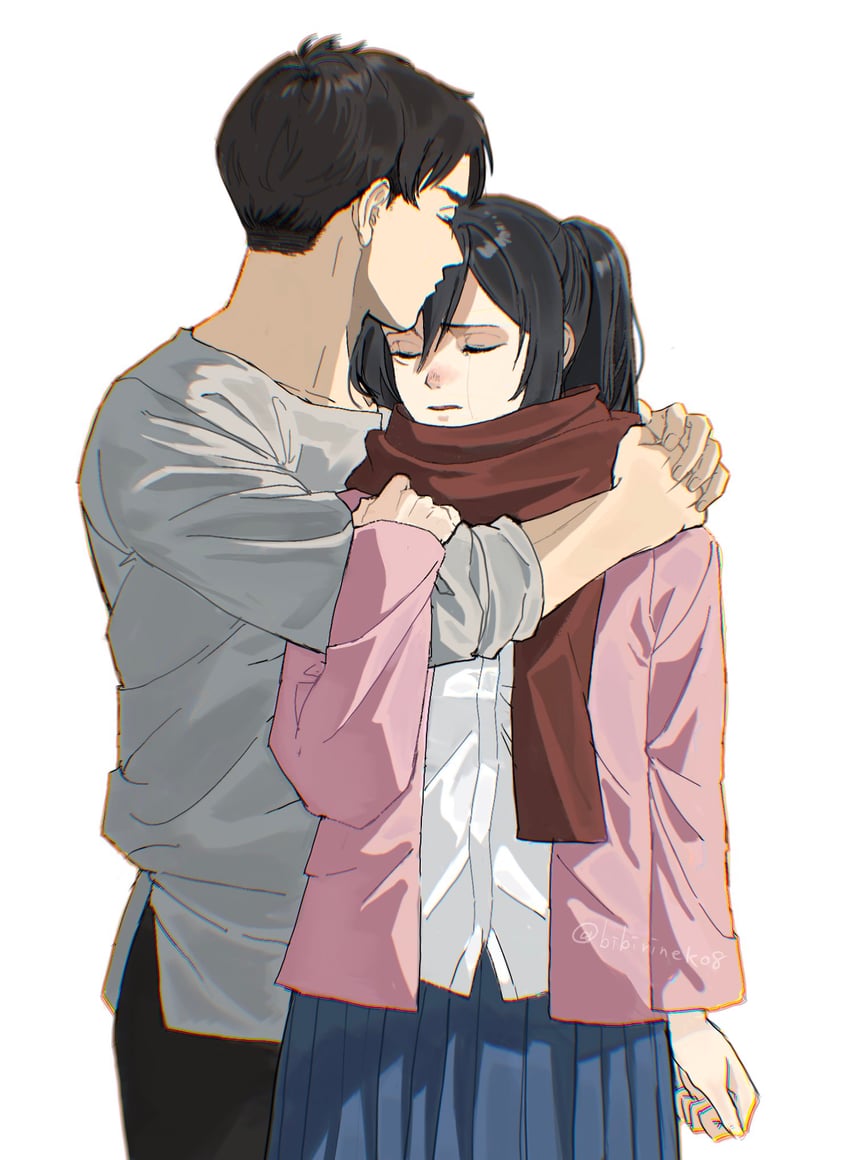 mikasa ackerman and eren yeager (shingeki no kyojin) drawn by bibirineko8