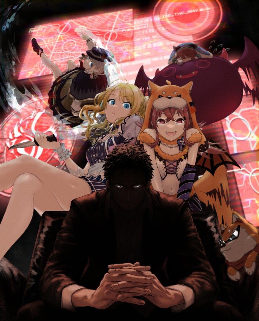 hachimiya meguru, serizawa asahi, komiya kaho, osaki tenka, debi tarou, and 2 more (idolmaster and 1 more) drawn by srysry_p