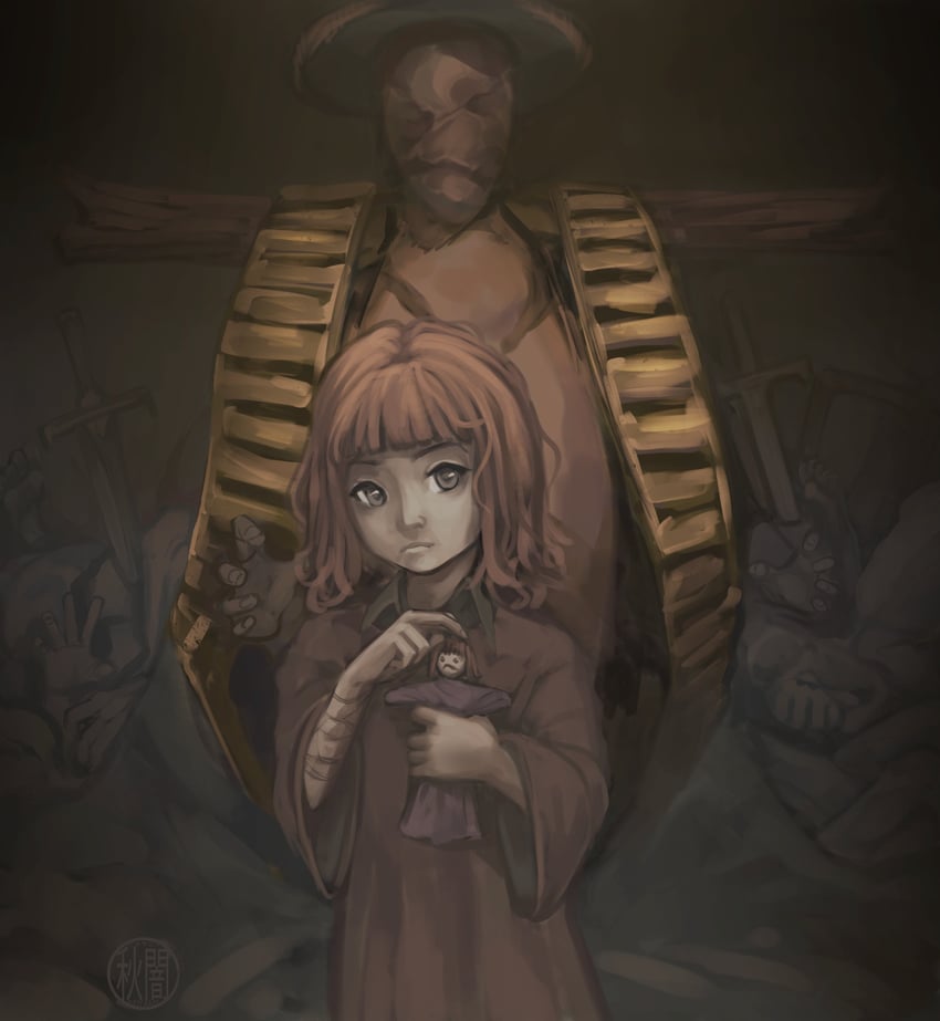 the girl and the god of fear and hunger (fear & hunger and 1 more) drawn by akiyamybf