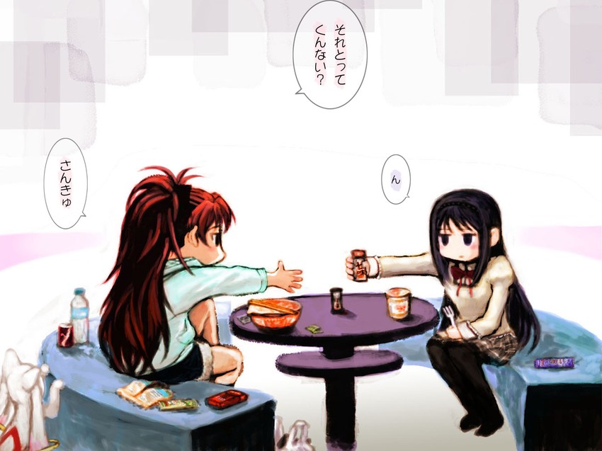 akemi homura, sakura kyoko, and kyubey (mahou shoujo madoka magica) drawn by sumika_(smikas)